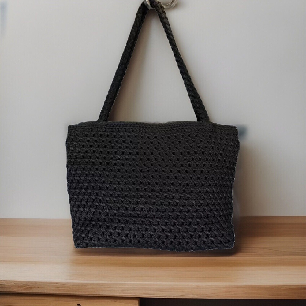 Lina Black Shoulder Bag Crochet Purse Boho Chic Minimalist Fairy Whimsygoth